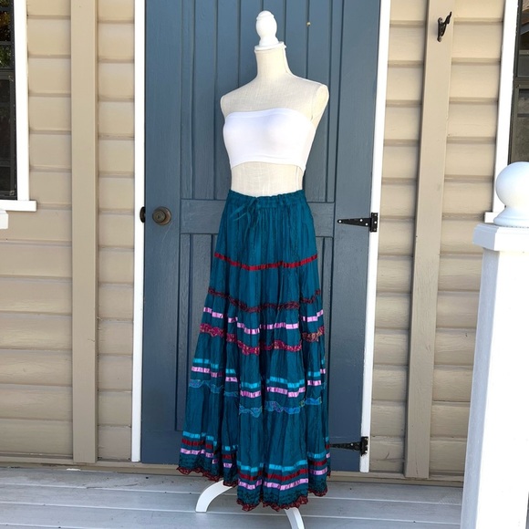 Anii 100% Pure Silk Long Length Gored Bohemian Flare Skirt Women Size S - Picture 1 of 7